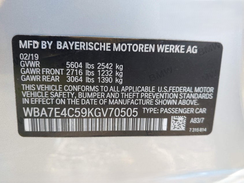 BMW 740I Xdrive 2020 Silver vin: WBA7E4C59KGV70505